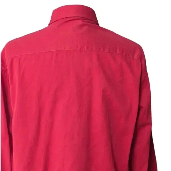 Mens Woolrich Large Red Long Sleeve Button Up Shirt Double Pockets 100% Cotton - Picture 6 of 12